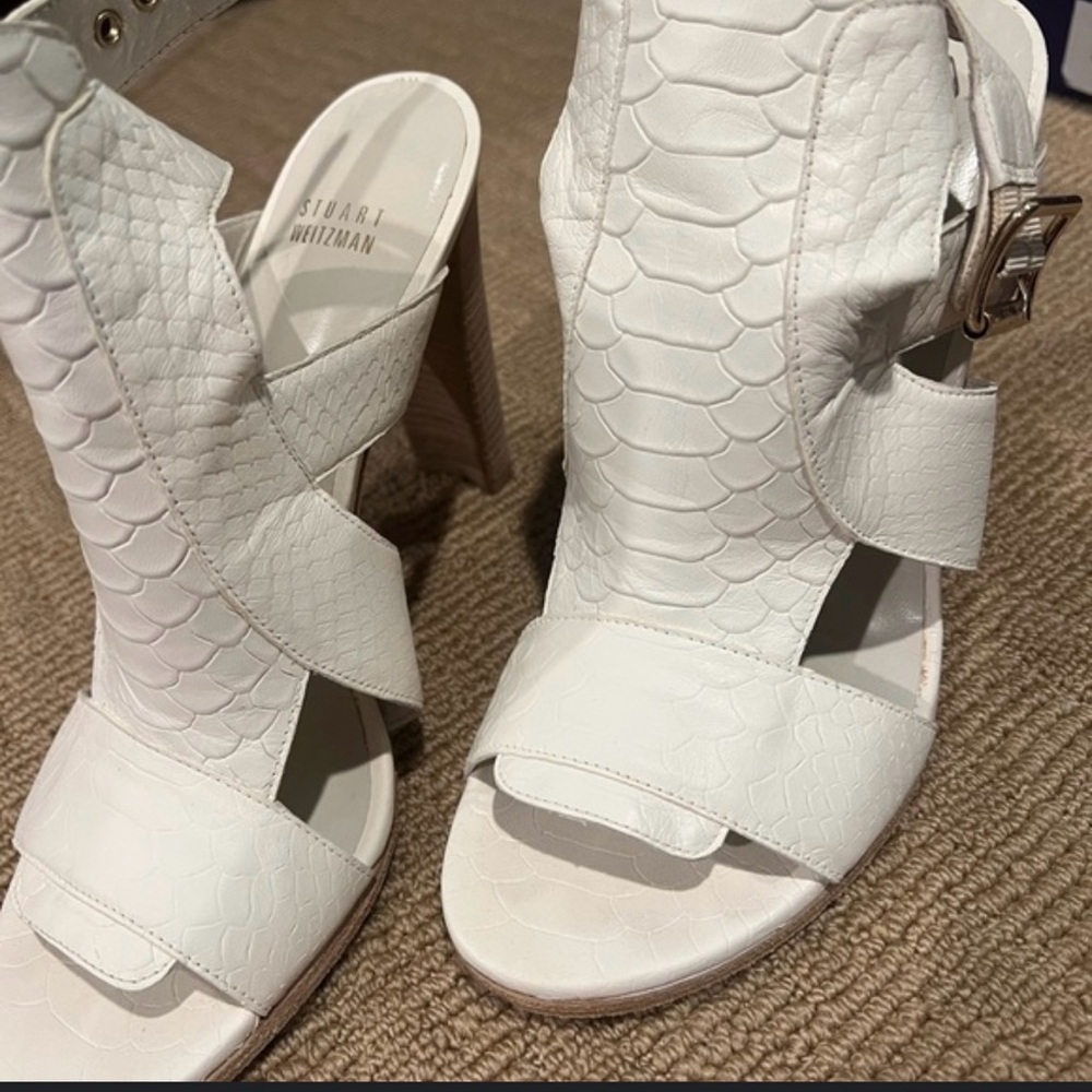 Stuart Weitzman White Croc-Embossed Heels